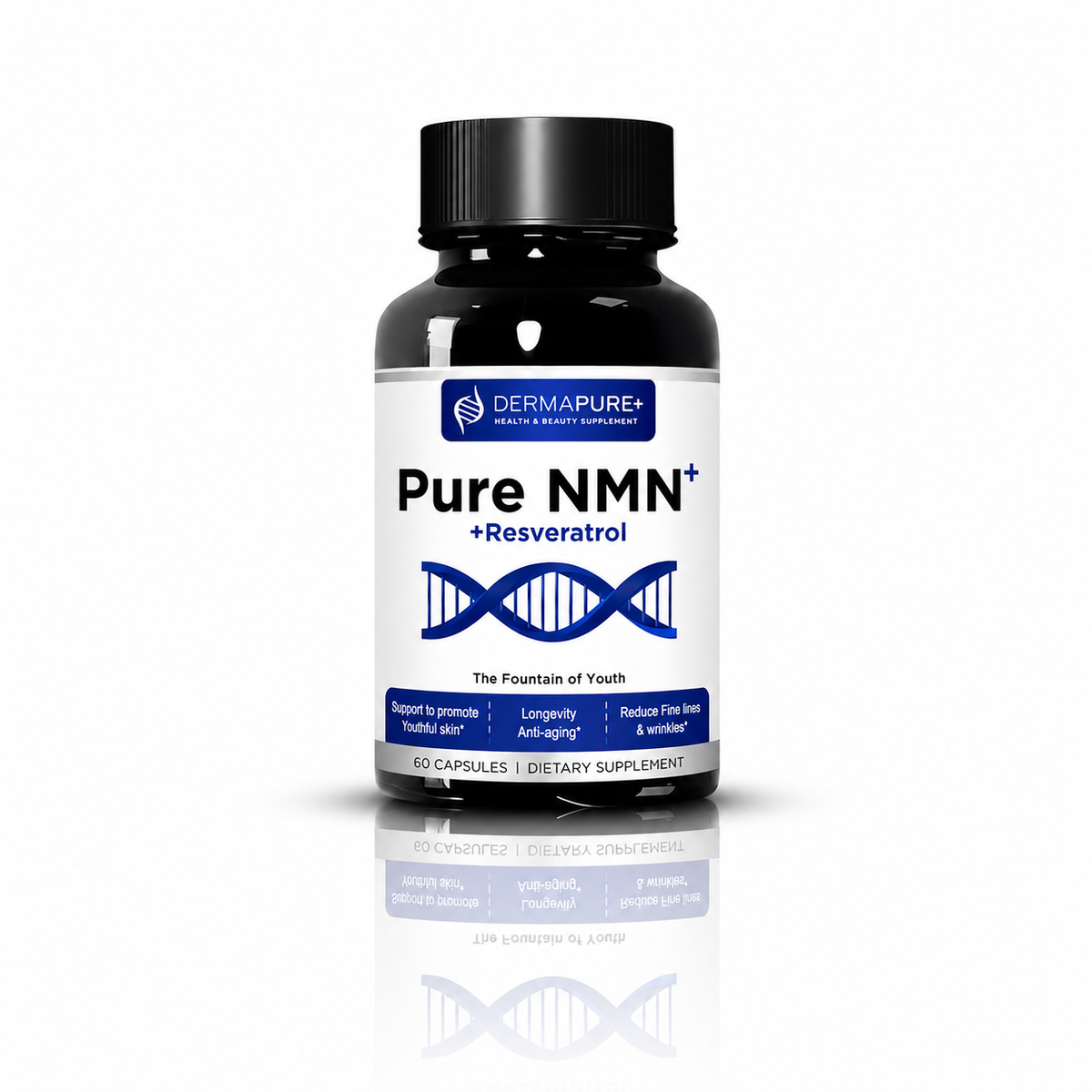 DermaPure+ NMN Plus Supplement 4-in-1 – Antioxidant & Healthy Skin Aging Support, 60 Capsules (1 Pack)