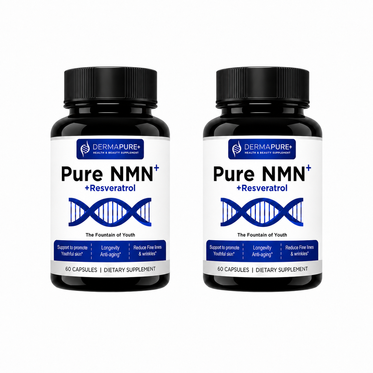 DermaPure+ NMN Plus Supplement 4-in-1 – Antioxidant & Healthy Skin Aging Support, 60 Capsules (1 Pack)